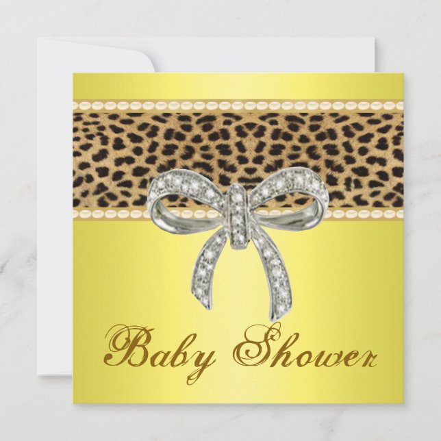 Yellow Leopard Diamond Bow Baby Shower Invitation (Front)