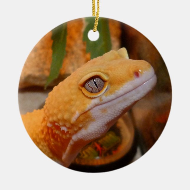 Yellow Leopard Gecko Lizard Ceramic Ornament (Front)