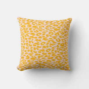 Yellow Leopard Print Skin Fur Throw Pillow