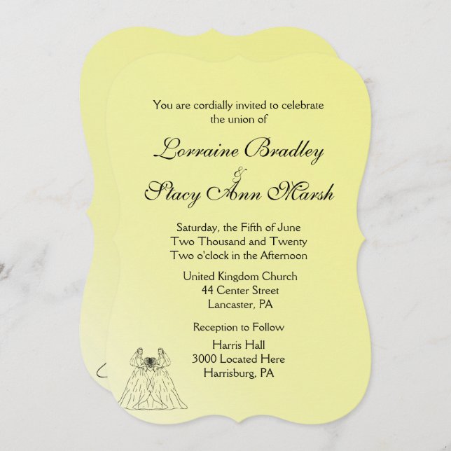 Yellow Lesbian Wedding Invitation (Front/Back)