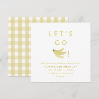 Yellow Lets Go Bananas Birthday Banana Party Theme Invitation