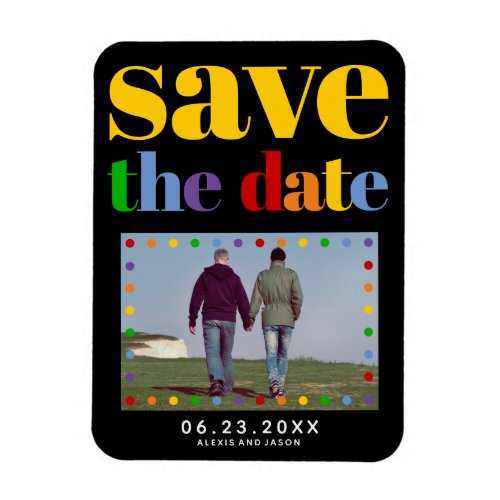 Yellow letters black gay photo Save the Date Magnet