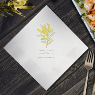 Yellow leucadendron botanical watercolor wedding napkins