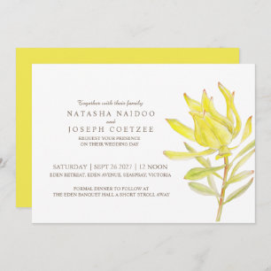 Yellow leucadendron watercolor wedding invitations