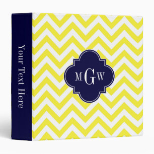 Yellow Lg Chevron Navy Quatrefoil 3 Monogram Binder