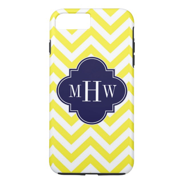 Yellow Lg Chevron Navy Quatrefoil 3 Monogram Case-Mate iPhone Case (Back)