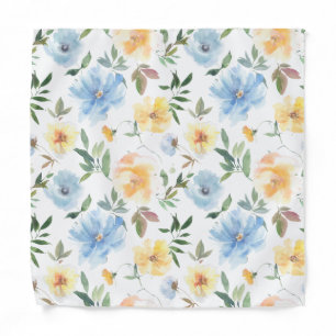 Yellow Light Blue Flowers Floral Pocket Square Bandana