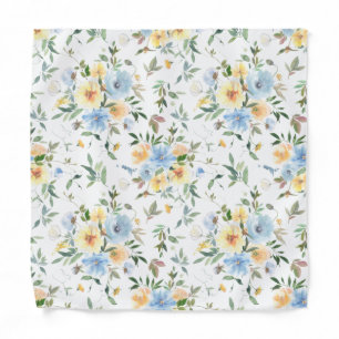 Yellow Light Blue Flowers Floral Pocket Square Bandana