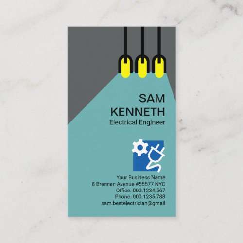 Yellow Light Bulbs Blue Light Beam Electrician Business Card