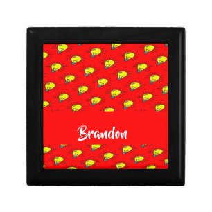 Yellow light bulbs on red gift box