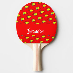 Yellow light bulbs on red ping pong paddle