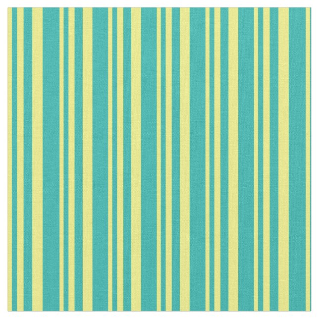 Yellow & Light Sea Green Lines Pattern Fabric (Close Up)