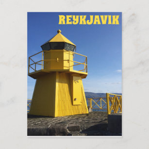 Yellow Lighthouse Reykjavik Iceland Travel Postcard