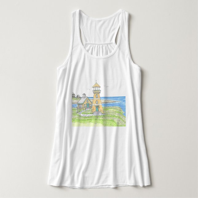 Yellow Lighthouse Tank Top; Ocean Blue Top (Design Front)