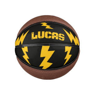 Yellow lighting bolt strike flash custom name mini basketball