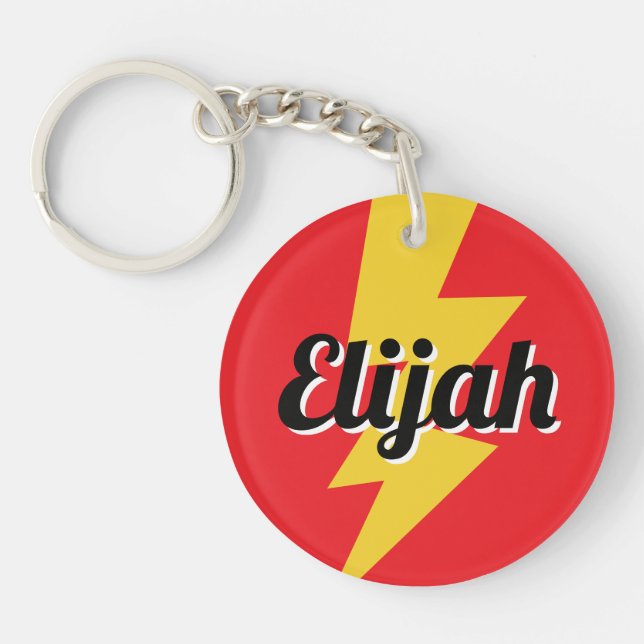 Yellow lighting bolt strike flash logo custom name keychain (Front)