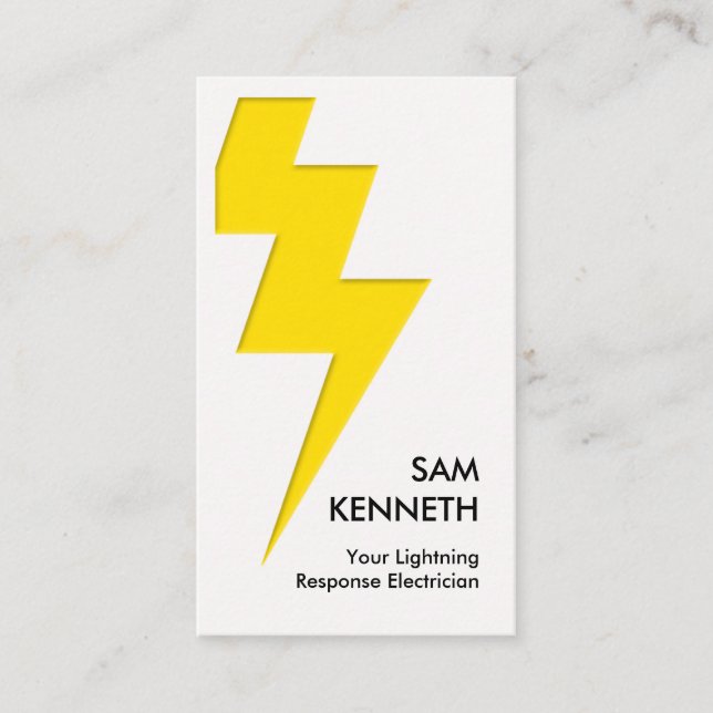Yellow Lightning Bolt Clear White Electrician Business Card (Front)