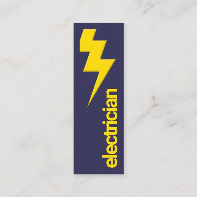 Yellow Lightning Bolt Minimalist Blue Electrician Mini Business Card (Front)