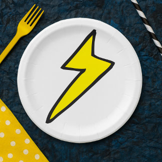 Yellow Lightning Bolt Paper Plates