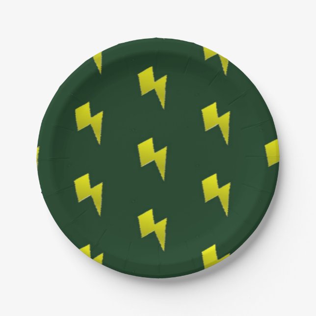 Yellow lightning bolts pattern paper plates (Front)
