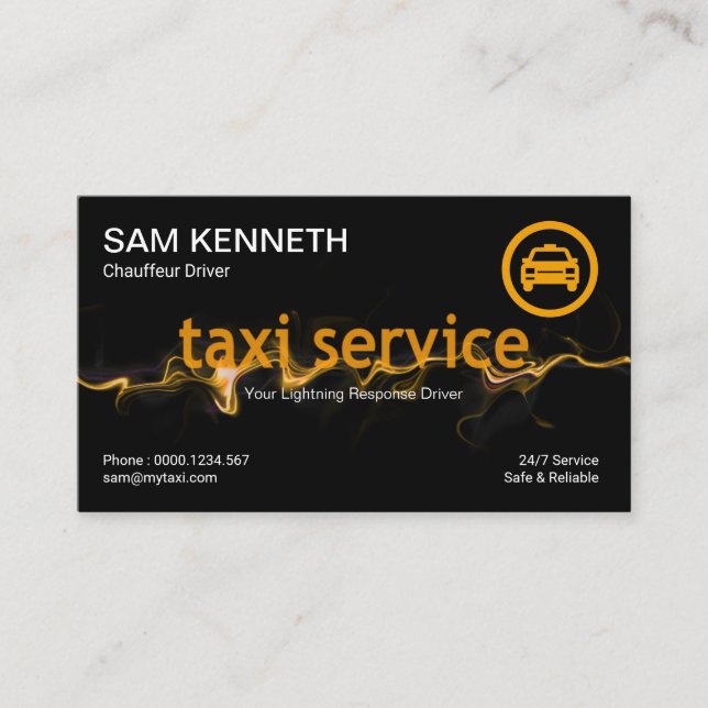 Yellow Lightning Response Taxi Driver Business Card (Front)