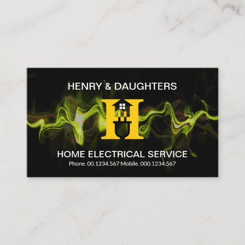 Yellow Lightning Strike Letter_H Electrician Home Business Card