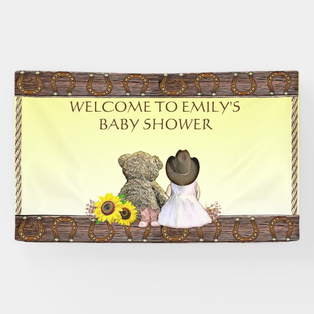 Yellow Lil' Cowgirl Personalized Baby Shower Banner (Horizontal)