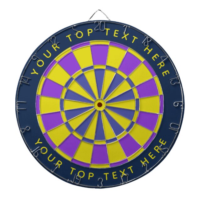 Yellow, lilac ,blue with custom text dart board (Front)