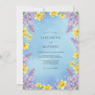 Yellow Lilac Daffodil Eucalyptus Wedding Invitation