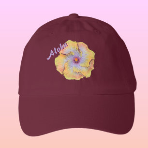Yellow Lilac Hibiscus Flower Hawaiian "Aloha" Hat