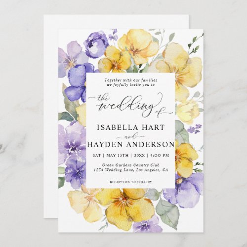 Yellow Lilac Purple Lavender Rustic Floral Wedding Invitation