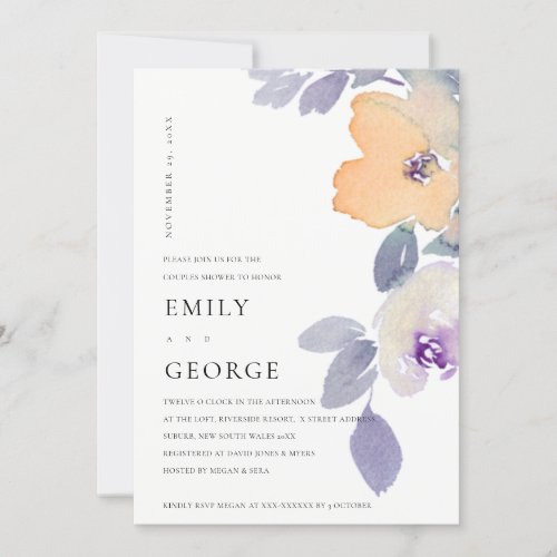 YELLOW LILAC PURPLE ROSE FLORAL COUPLE SHOWER CARD