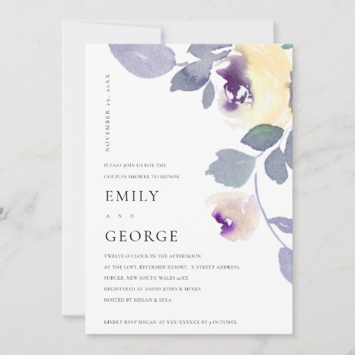 YELLOW LILAC PURPLE ROSE FLORAL COUPLE SHOWER CARD