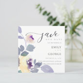 YELLOW LILAC PURPLE ROSE FLORAL SAVE THE DATE CARD (Standing Front)