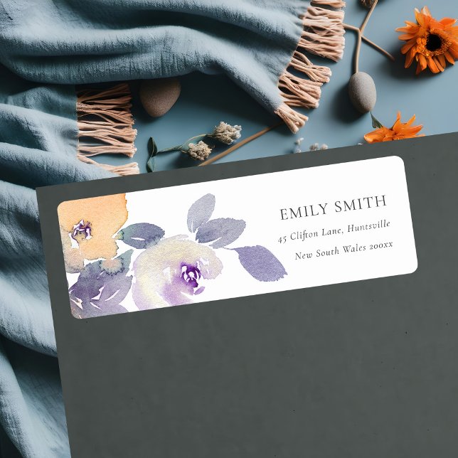 YELLOW LILAC PURPLE ROSE WATERCOLOR FLORAL ADDRESS LABEL (Creator Uploaded)