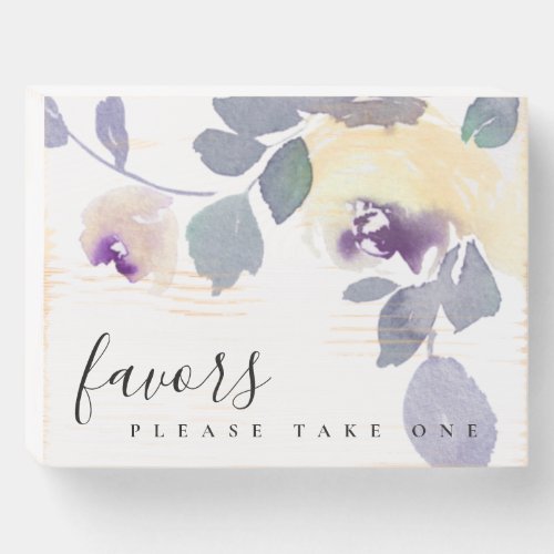 YELLOW LILAC PURPLE ROSE WATERCOLOR FLORAL FAVORS WOODEN BOX SIGN