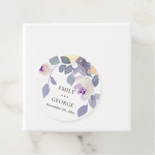 YELLOW LILAC PURPLE ROSE WATERCOLOR FLORAL WEDDING FAVOR TAGS