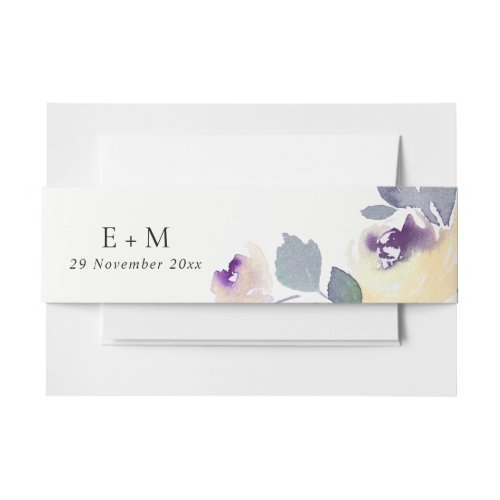 YELLOW LILAC PURPLE ROSE WATERCOLOR FLORAL WEDDING INVITATION BELLY BAND