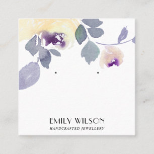 YELLOW LILAC ROSE FLORAL STUD EARRING DISPLAY SQUARE BUSINESS CARD