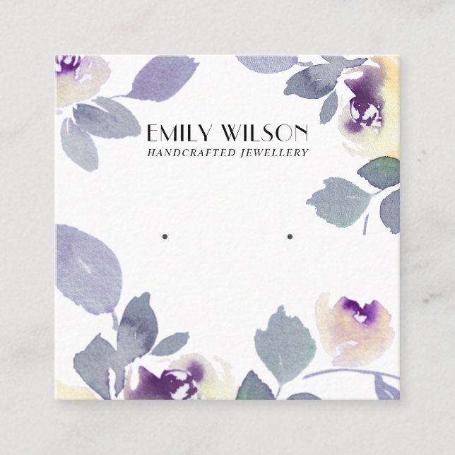 YELLOW LILAC ROSE FLORAL STUD EARRING DISPLAY SQUARE BUSINESS CARD (Front)