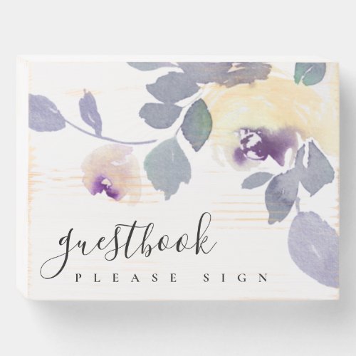 YELLOW LILAC ROSE WATERCOLOR FLORAL GUESTBOOK WOODEN BOX SIGN