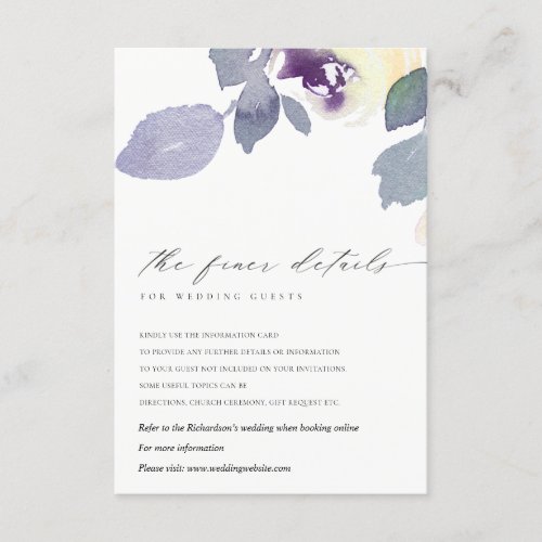 YELLOW LILAC ROSE WATERCOLOR FLORAL WEDDING DETAIL ENCLOSURE CARD