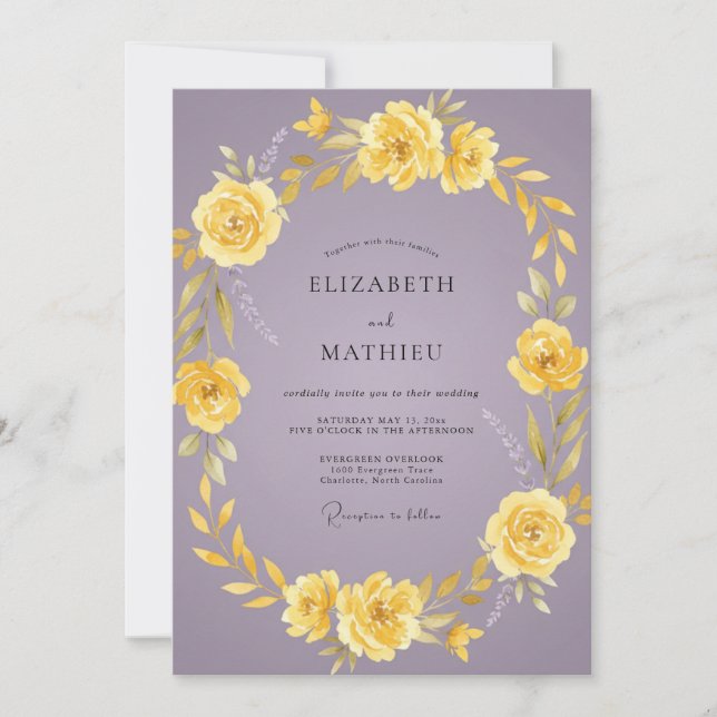 Yellow Lilac Rose Wedding Invitation (Front)