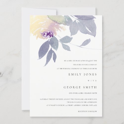 YELLOW LILAC WATERCOLOR FLORAL WEDDING INVITE