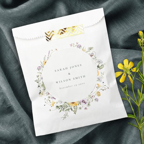 Yellow Lilac Wildflower Circle Frame Wedding Favor Bag
