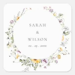 Yellow Lilac Wildflower Circle Frame Wedding Square Sticker