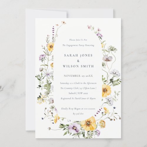 Yellow Lilac Wildflower Frame Engagement Invite