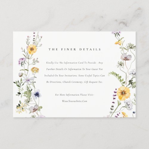 Yellow Lilac Wildflower Wreath Wedding Details Enclosure Card