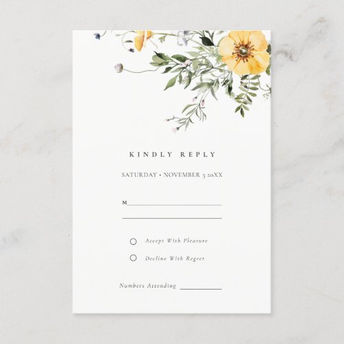 Yellow Lilac Wildflower Wreath Wedding RSVP Enclosure Card