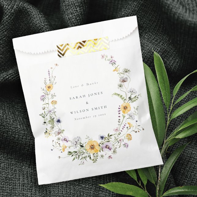 Yellow Lilac Wildflower Wreath Wedding Thank You Favor Bag (Creator Uploaded)